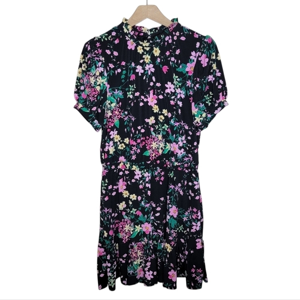Riley & Rae Lena Colorful Floral Print Dress Slightly Puffed Short Sleeve Dress